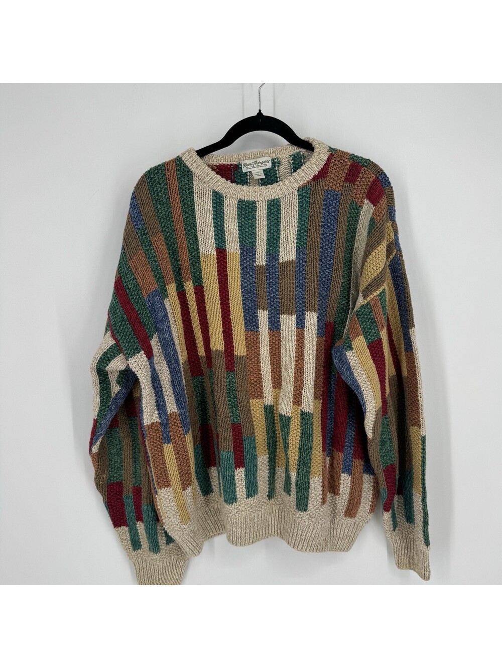 Vintage grandpa sweater mens XL Norm Thompson chunky heavy knit fall colorful